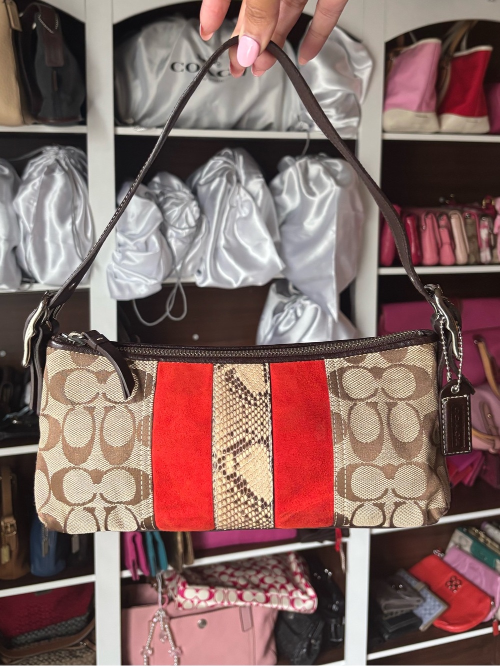 🤎♥️🐍COACH Hampton Signature Jacquard Python & Suede Demi Baguette Bag🐍♥️🤎
